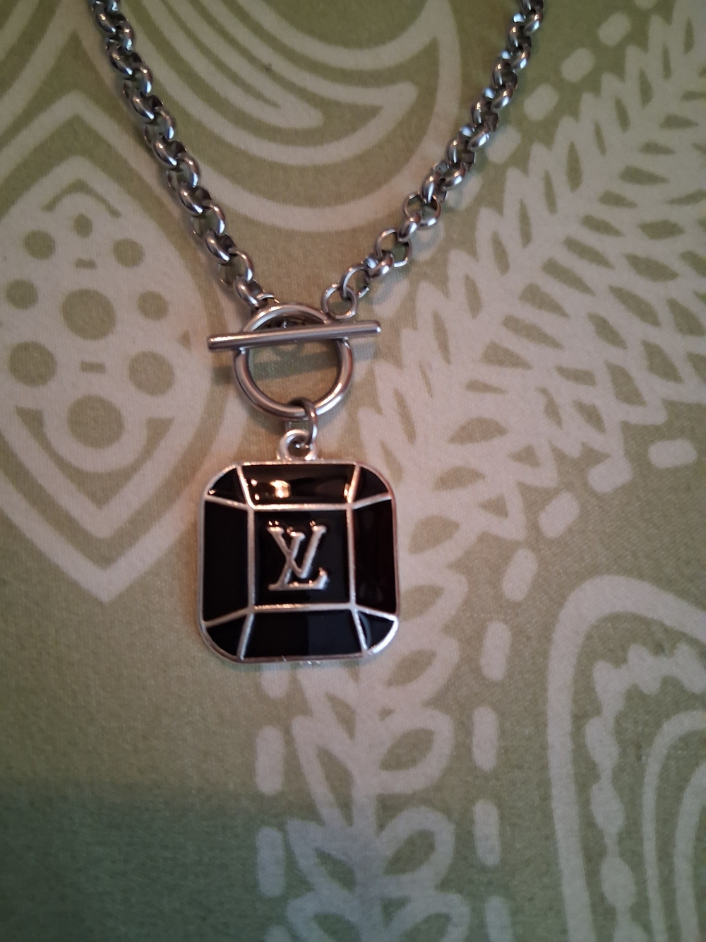 Silver Chain Necklace with Black LV Pendant Sell As It Is - Picture 3 of 3